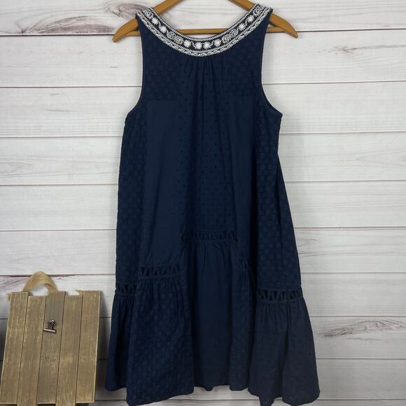 Maeve Women Dress Blue Navy Embroidered Sleeveless Size 4 Pockets - Picture 8 of 10